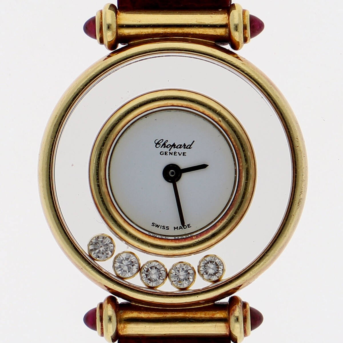 Chopard 20/4780-21 Happy Diamonds White Dial YG Leather Quartz Ladies Watch Auth