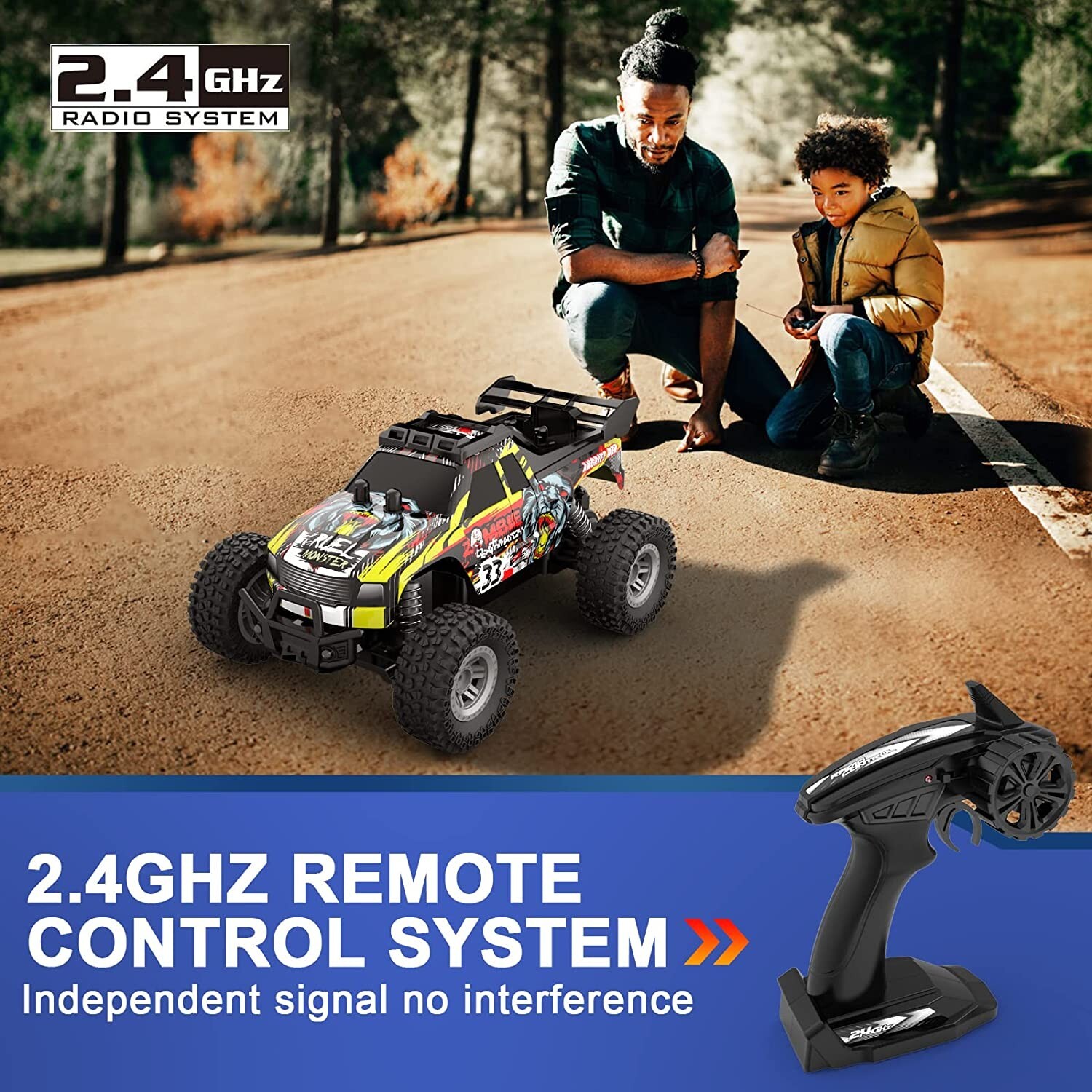 Remote Control Car for Boys & Girls, All Terrain & Off-Road Monster Truck with F