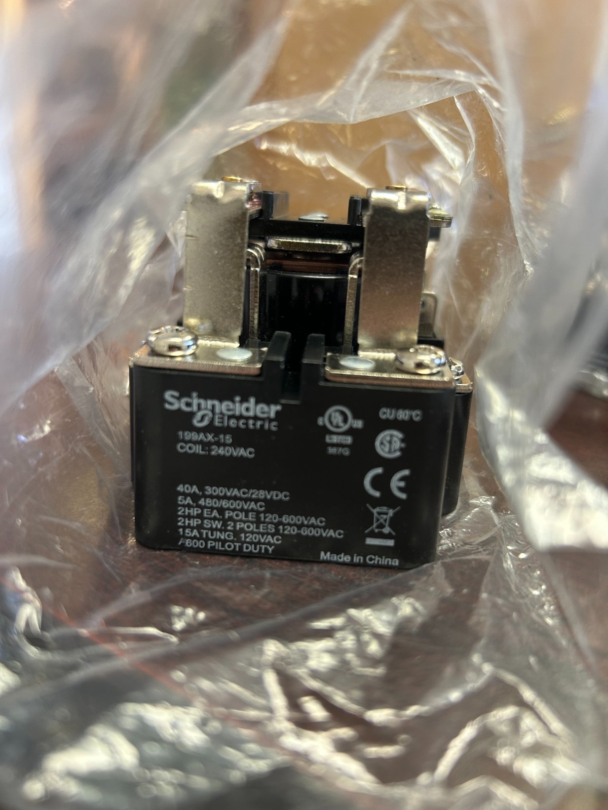 Schneider 199AX-15, Open Power Relay, Octal, 40 A, 8 Pins, Screw NEW