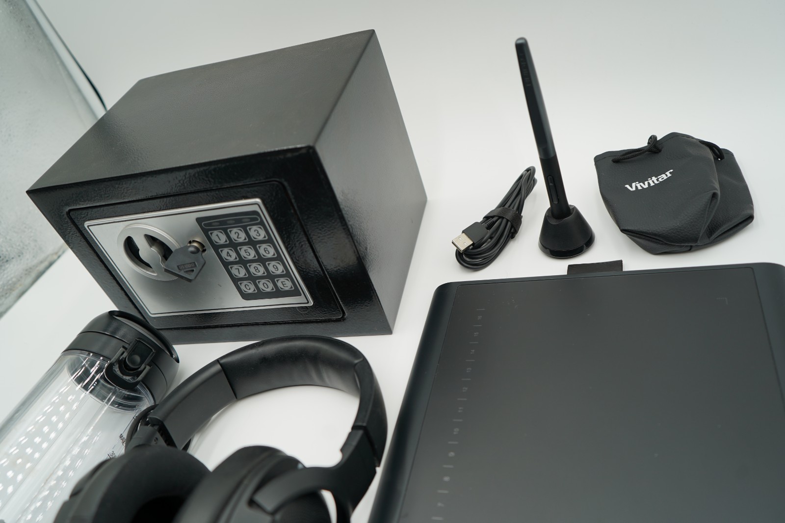 Electronics & Home Bundle – Huion Drawing Tablet, Digital Safe, Headphones