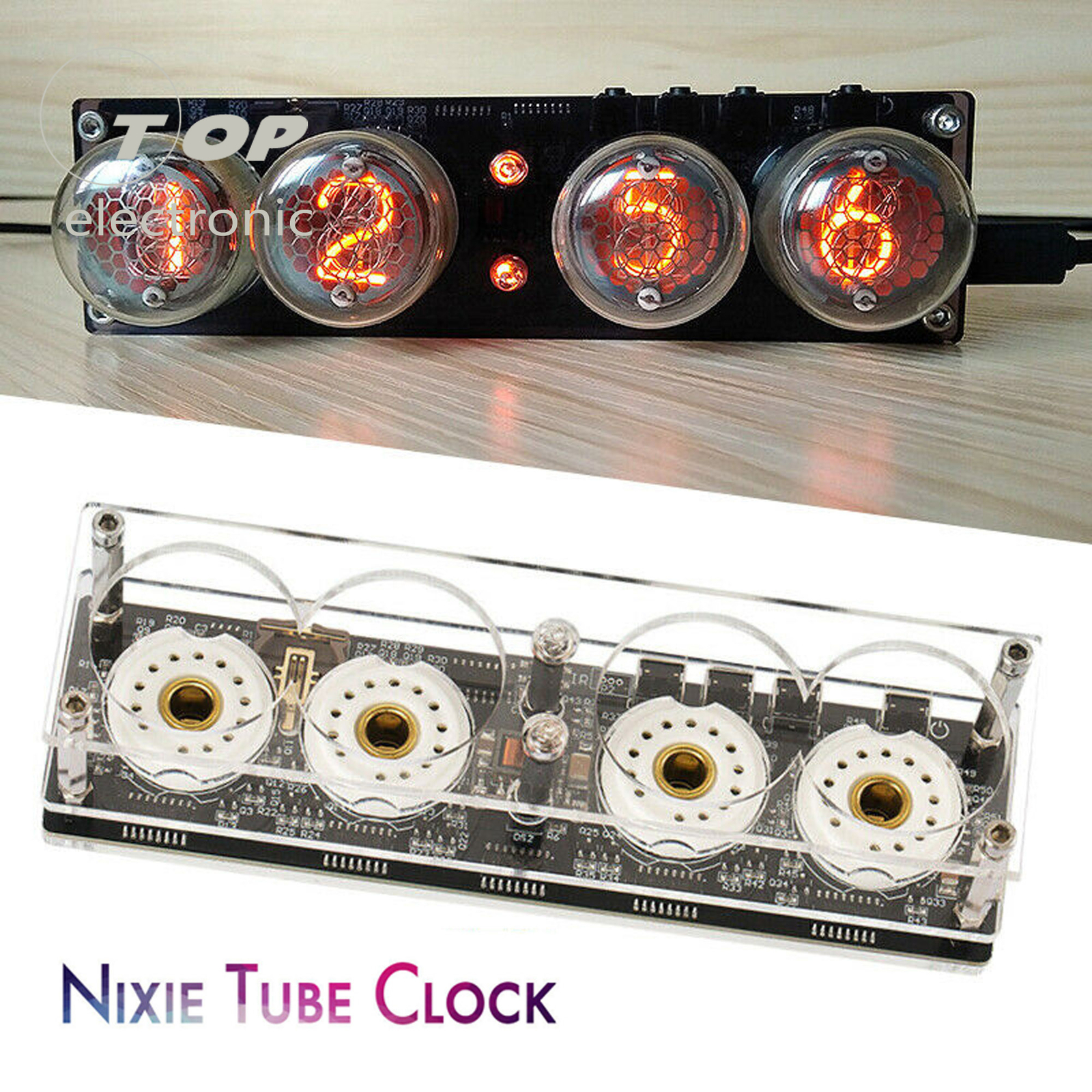 4-bits Glow Tube Nixie Clock QS30-1 Tube with Remote Control LED Backlight