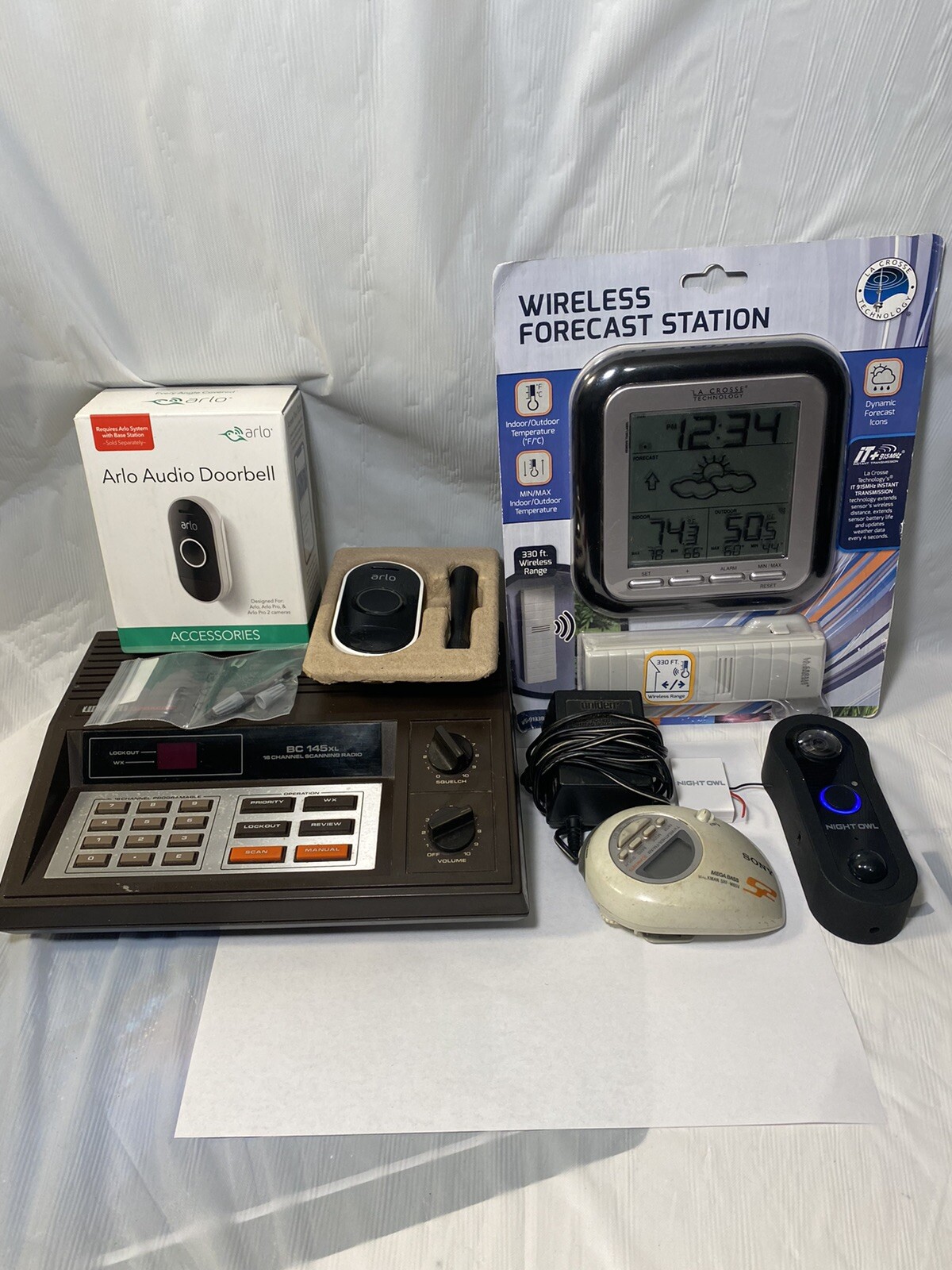 Electronics Lot – Sony Walkman, Uniden Scanner, Arlo Doorbell, & More