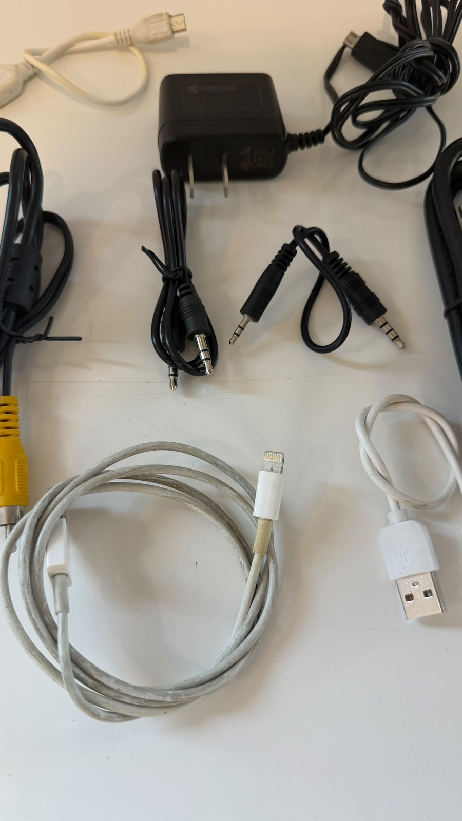 Electronics Cable Lot Kyocera Wall Charger Monster Coax Micro USB Lightning Aux
