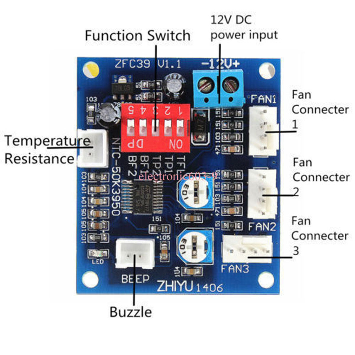 Fan Temperature CPU Control Speed Controller CPU 12V DC High-Temp Alarm PWM PC