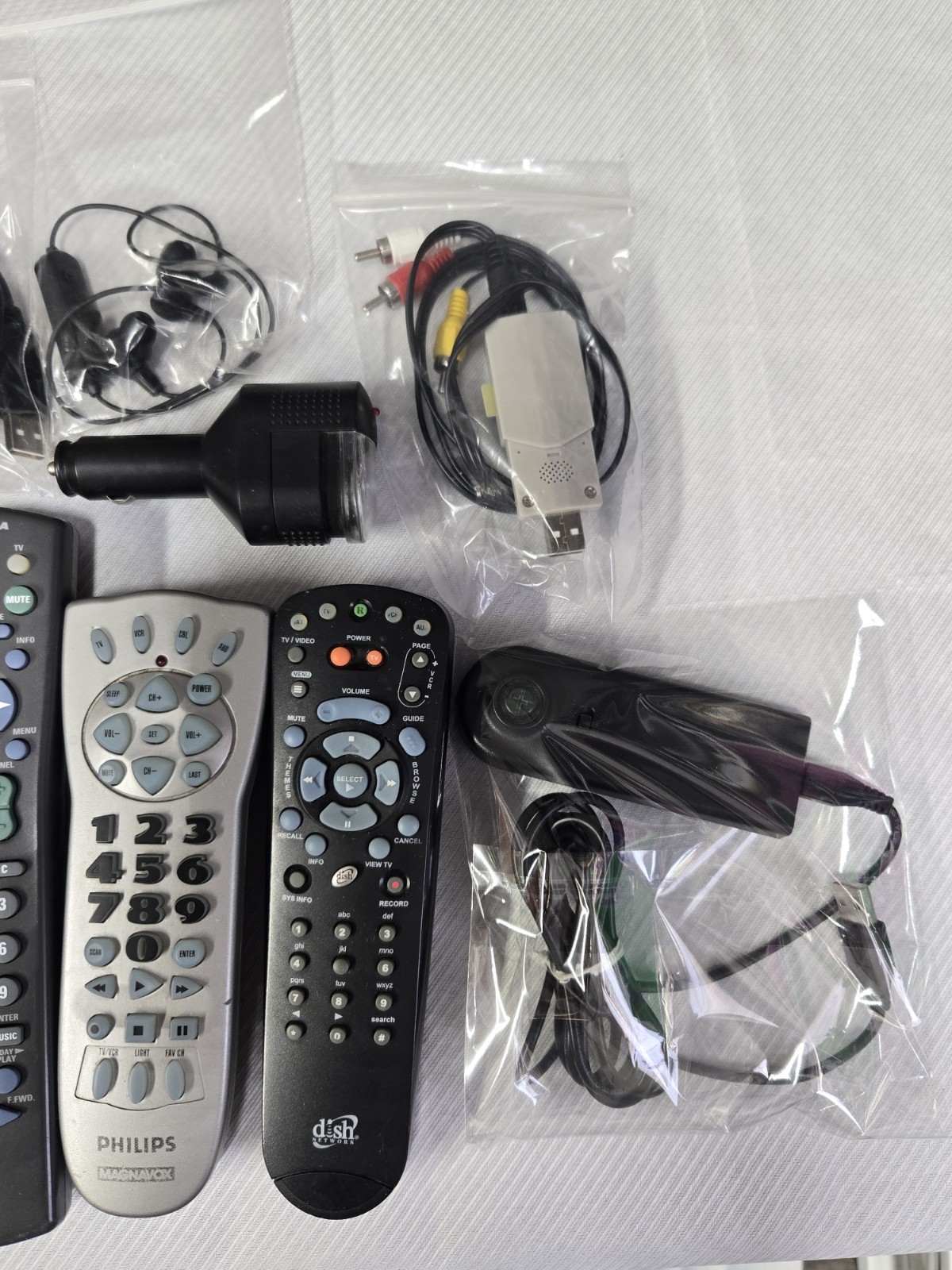 Mixed Electronics Lot Of 24 REMOTE CONTROLS, CABLES, ADAPTERS, Etc. Over 4 Lbs