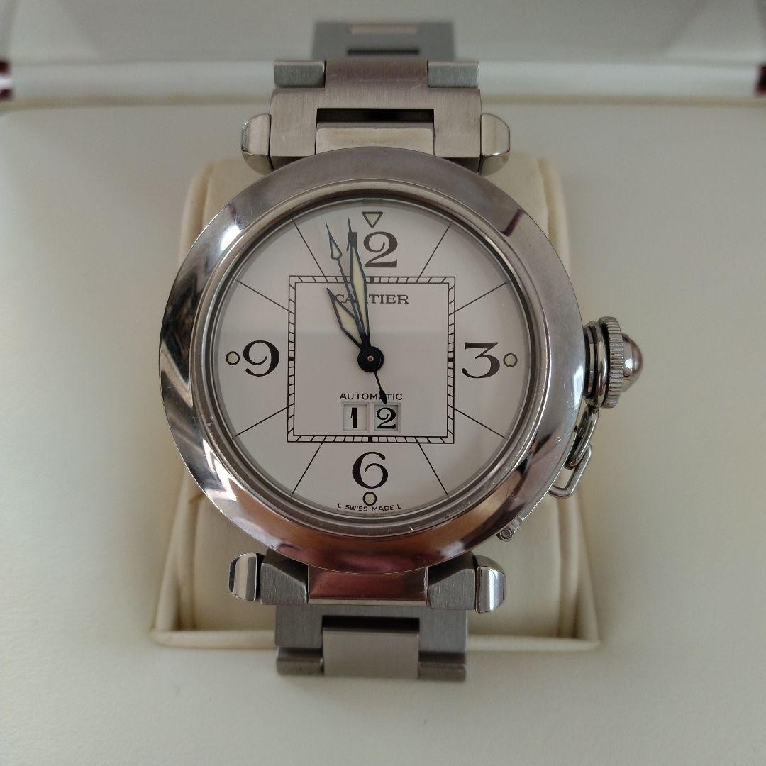 Cartier Watch Pasha Silver White Dial Automatic Working Unisex Auth Rare