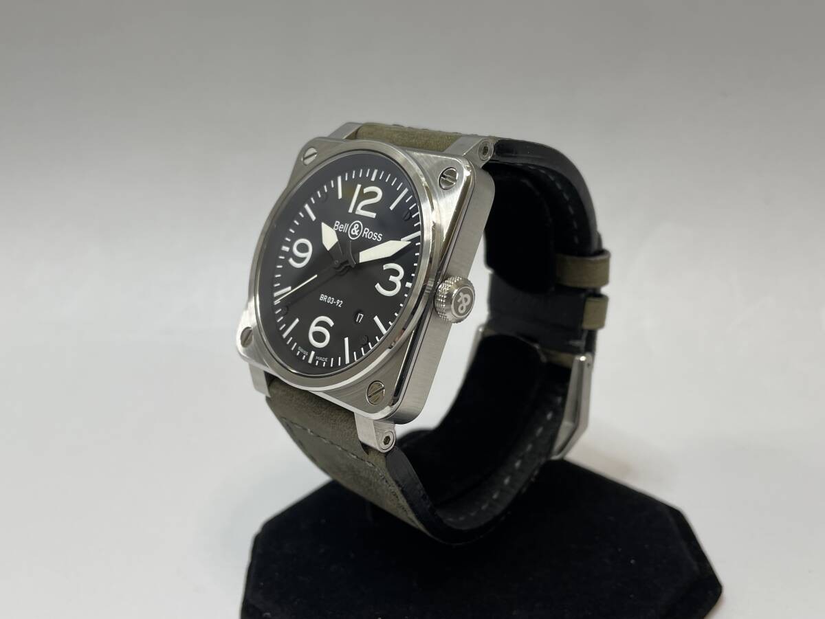 Bell & Ross BR03-92 Automatic Black Dial Date 42mm Steel Leather Strap Watch