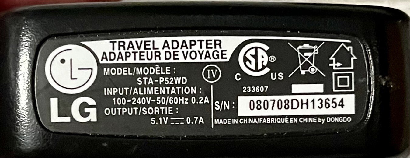 LG STA-P52WD AC Adapter Power Cord Supply Charger Cable Wire Original Genuine