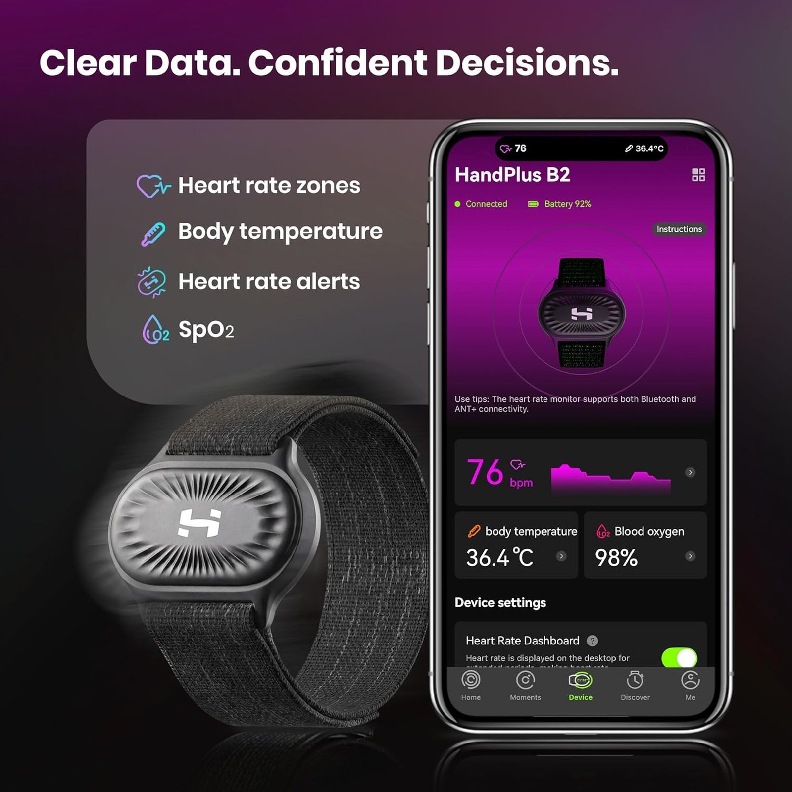 HandPlus Heart Rate Monitor Armband Optical Fitness Tracker, Zone Accuracy