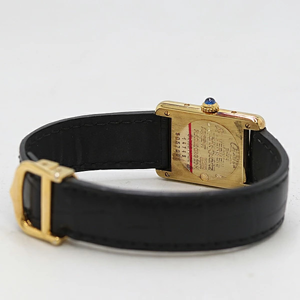 Cartier Must Tank 5057001 SV925 Quartz Black Dial Ladies Watch Square Dial