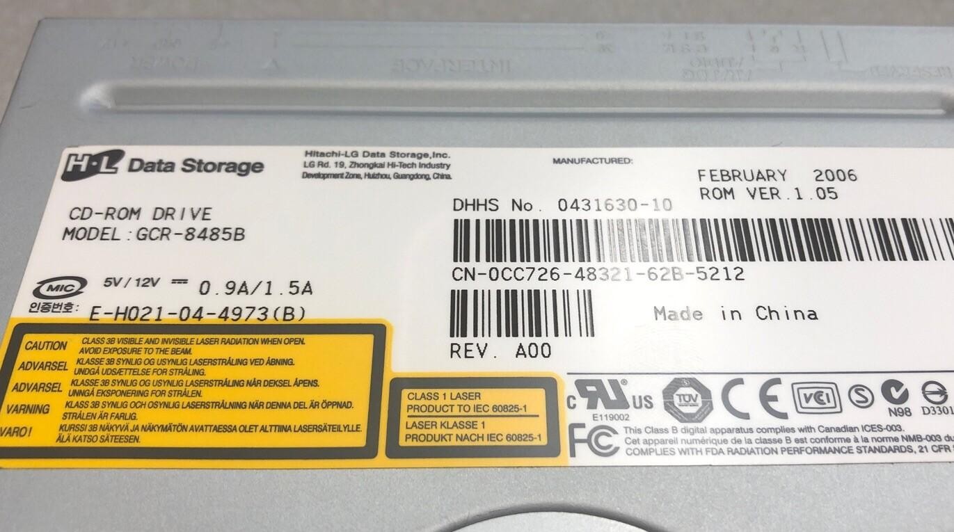 Hitachi LG Data Storage CD-ROM Drive GCR-8485B A00 VER 1.05 0CC726