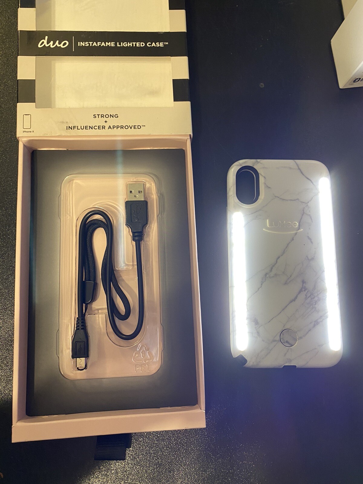 LuMee Duo iPhone X Case, White Marble | Front & Back LED Lighting, Dimmer