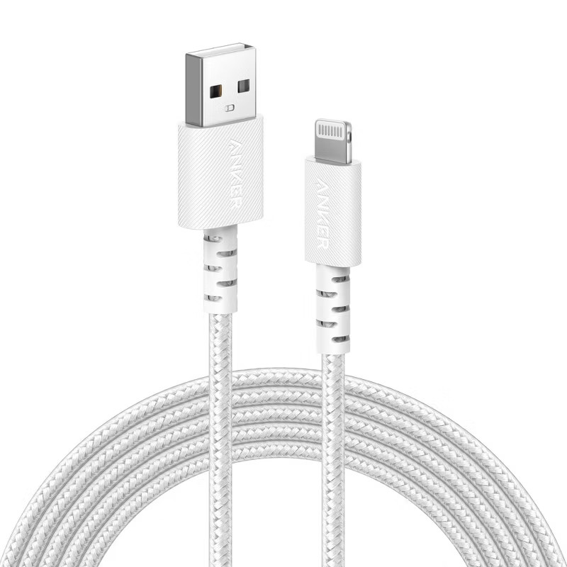Anker 10′ Braided Lighting to USB-A Charging Cable – White
