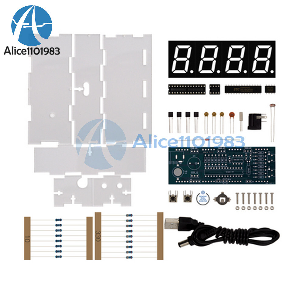 DC 5V Digital White LED 4-digit DIY Electronic Clock Temperature Thermometer