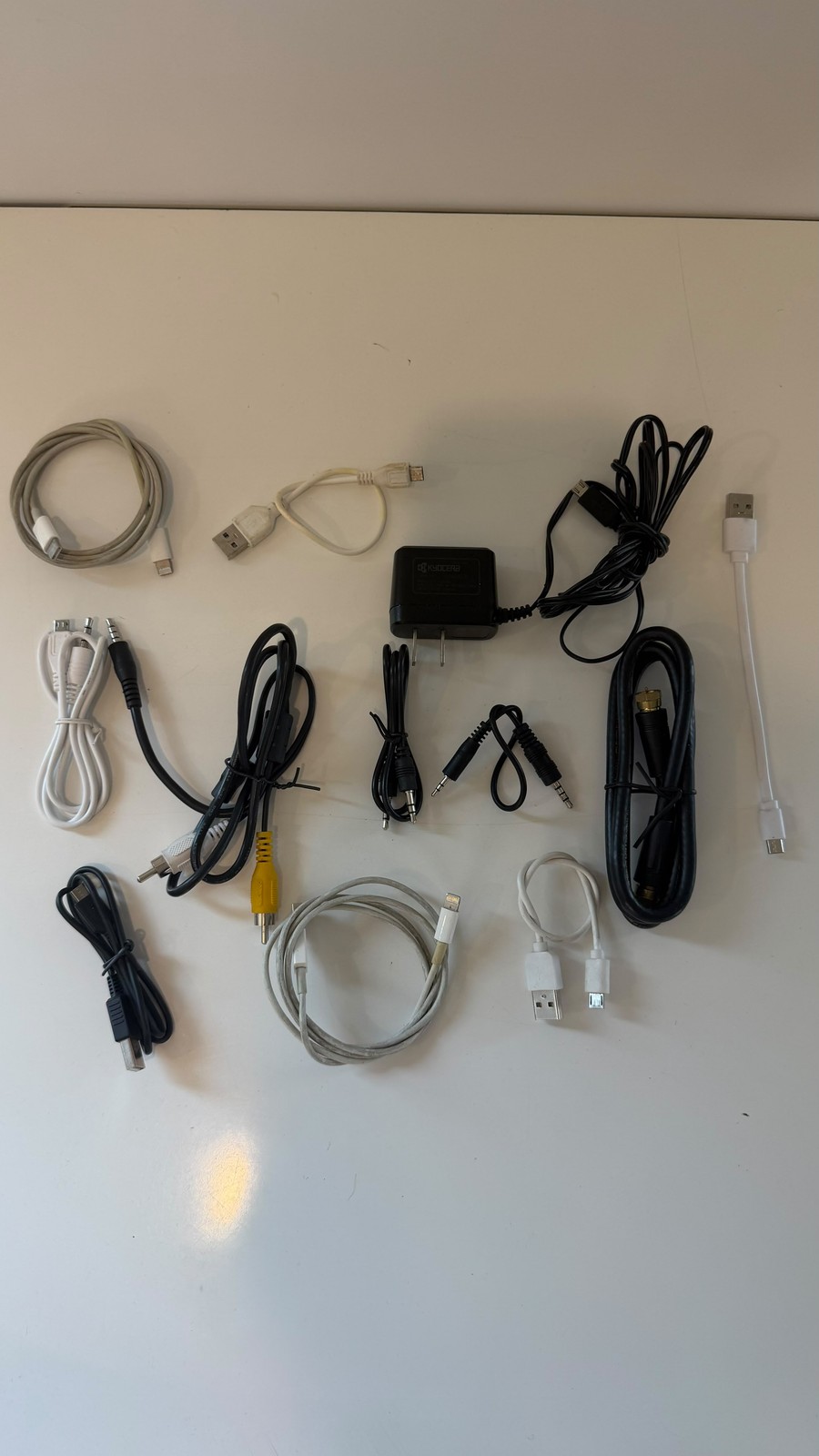 Electronics Cable Lot Kyocera Wall Charger Monster Coax Micro USB Lightning Aux
