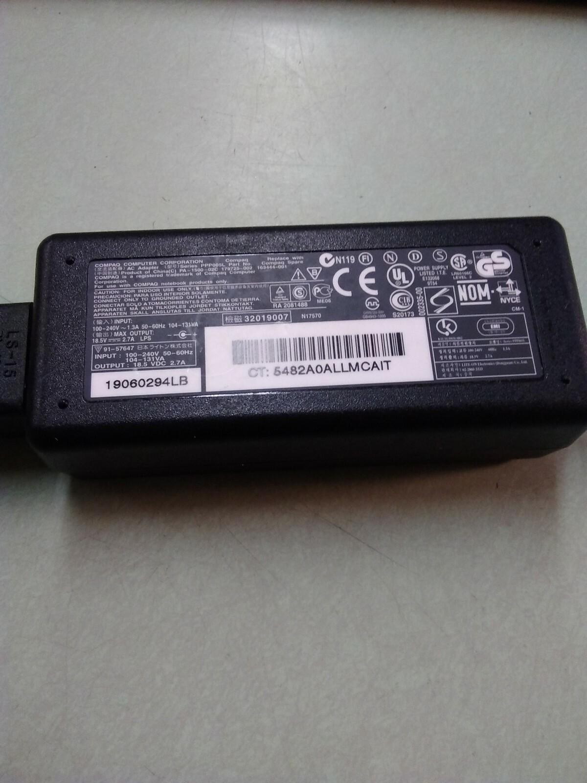 Compaq Laptop Charger 179725-002 PA -1500-02C 18.5V 2.7A