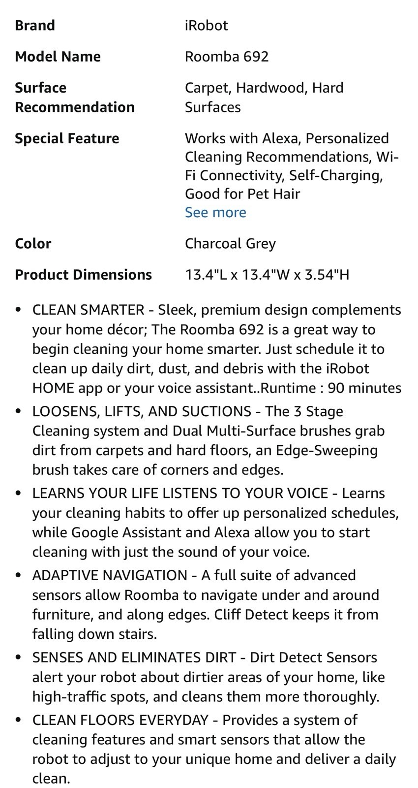 iRobot Roomba 692 Robot Vacuum – Wi-Fi Connected, Personalized Cleaning