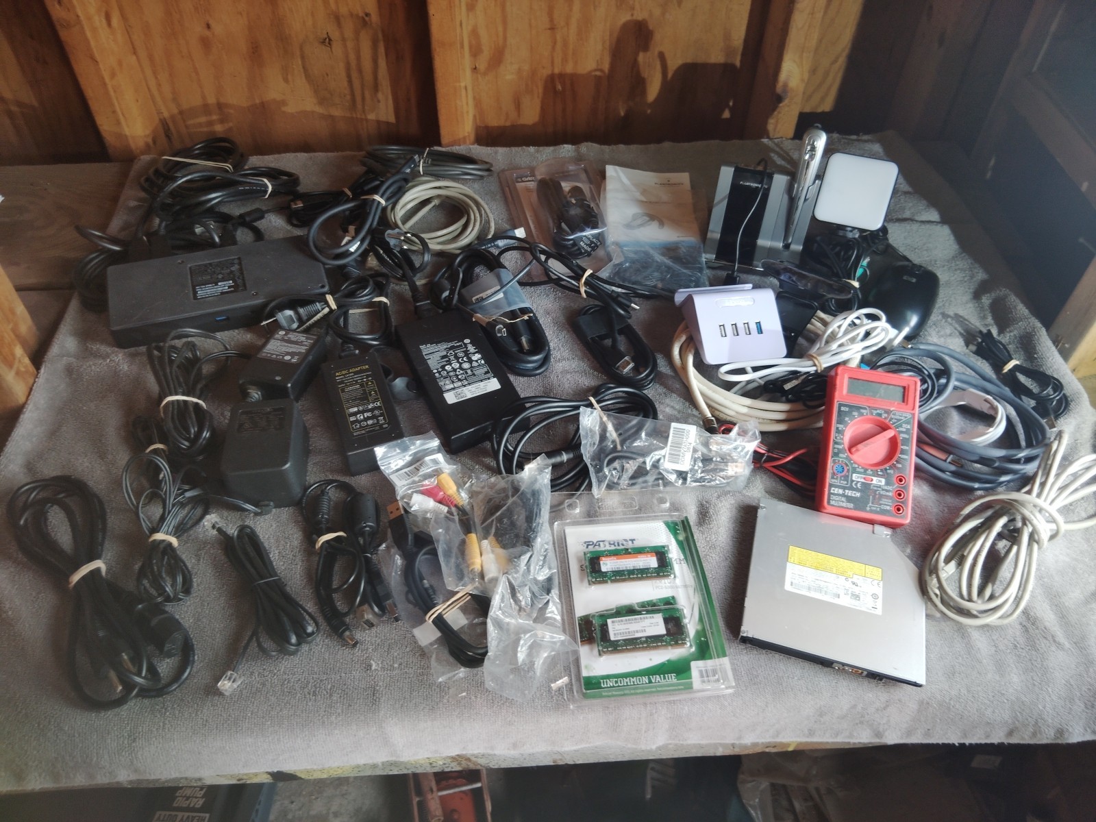Large Electronics Lot – Power Adapters, Cables, RAM, Dock, Webcam, Headset