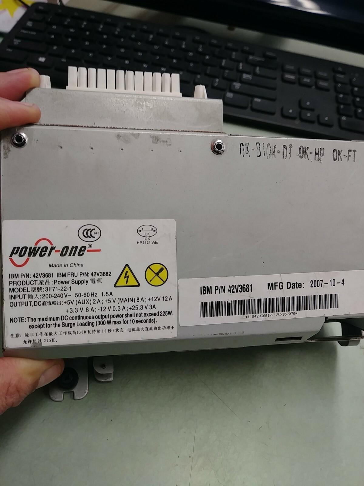 POWER ONE IBM P/N 42V3681 225W 3F71-22-1