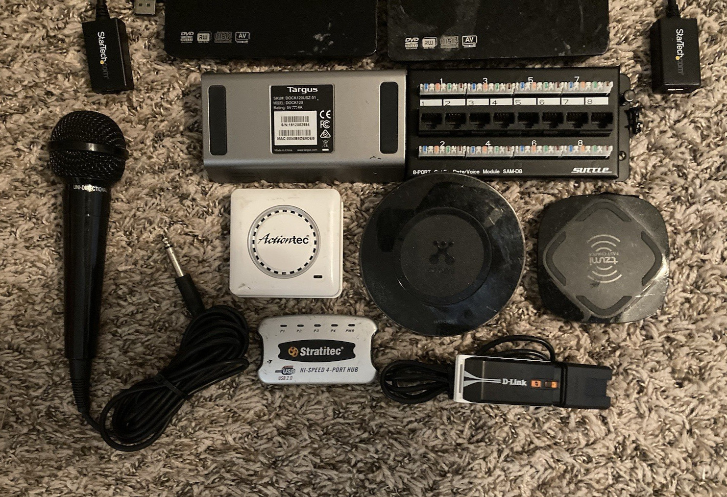 Mixed Lot of USB, DVD Players, Port Hub, Microphone, Mag One Charger etc