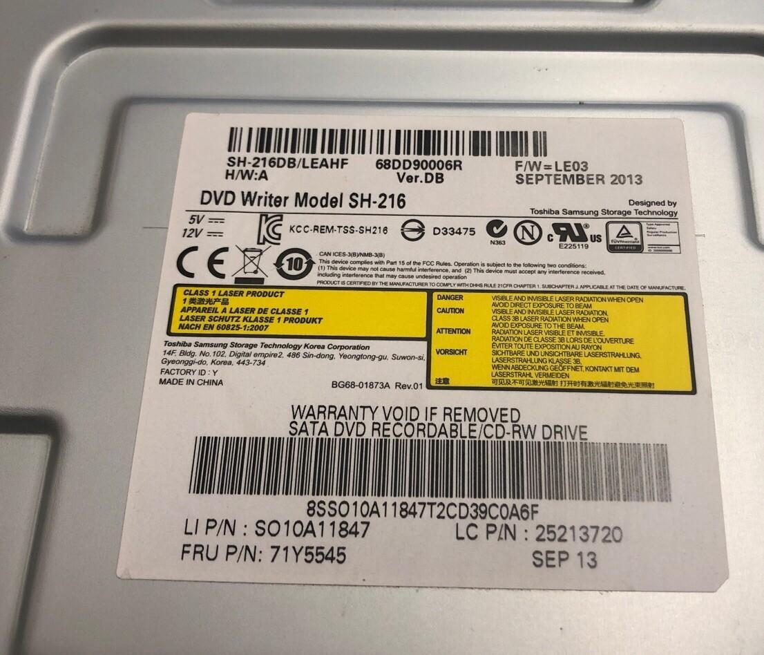 TOSHIBA SAMSUNG DVD WRITER SH-216DB/LEAHF VER DB 71Y5545 25213720