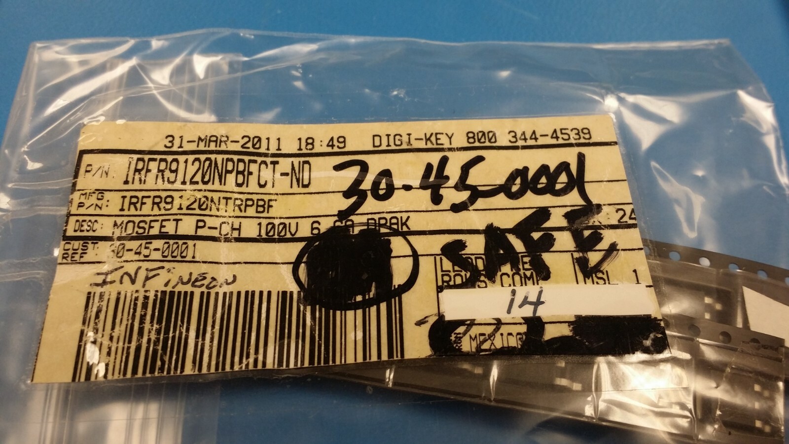 (14pcs) IRFR9120NPBF MOSFET P-CH 100V 6.6A DPAK