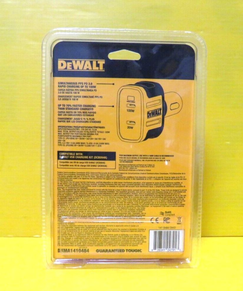 CAR CHARGER DeWALT DXMA1410484 120W 2-Port PD FreeShip 👌⚡😎👍 FAST CHARGING