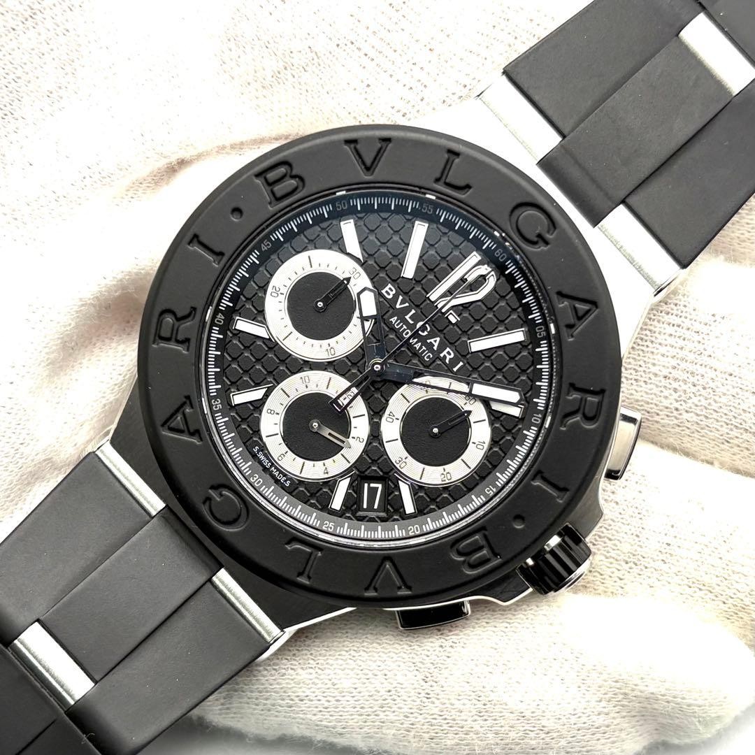BVLGARI Watch Black Silver Diagono Chronograph Date DG42SVCH Automatic 42mm Men