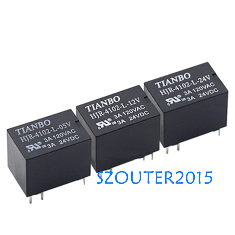 10PCS HJR-4102-L-5V SONGLE Relay 5V 3A 6PINS NEW