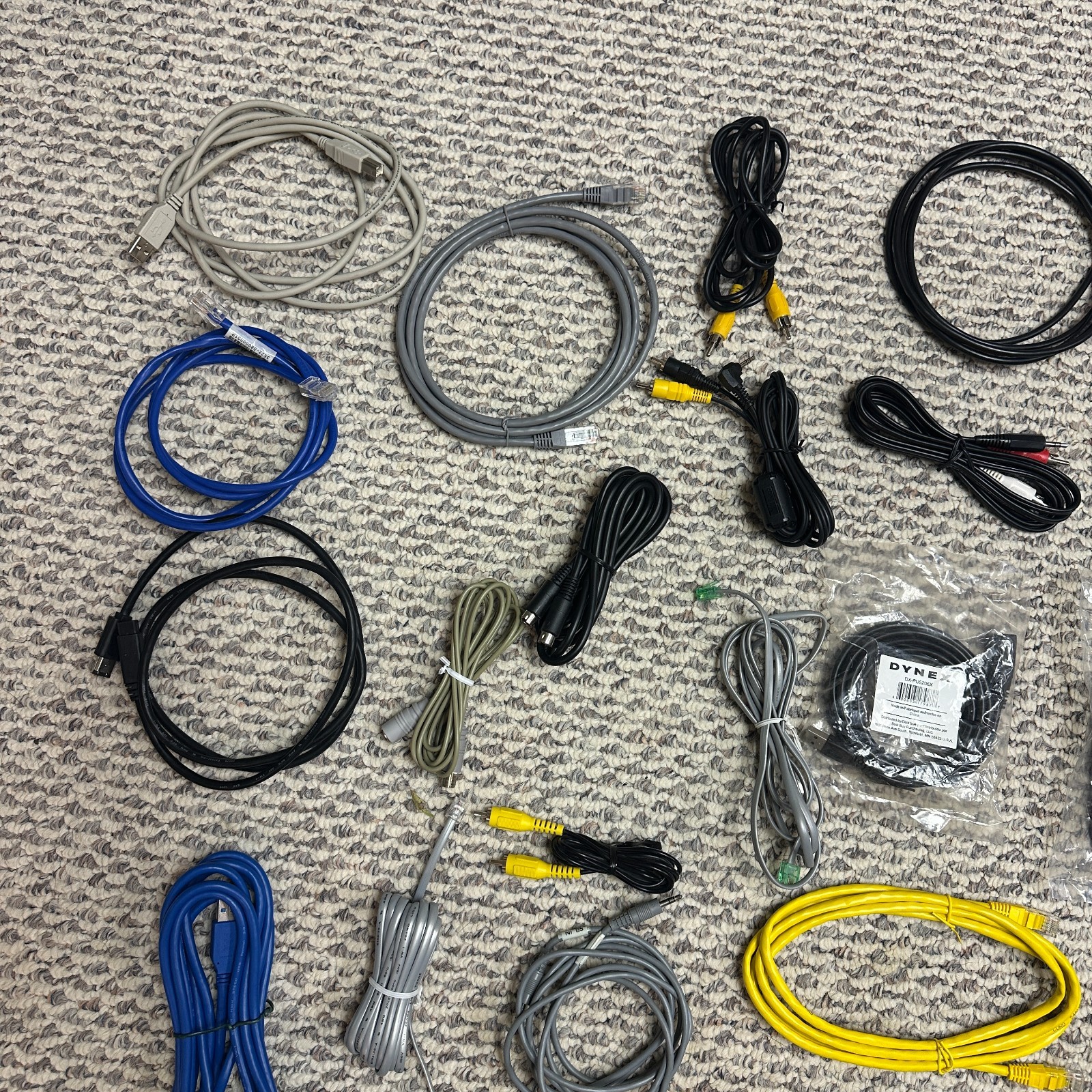 Mixed Lot Electronics Cables Untested VG,. Ethernet, and More