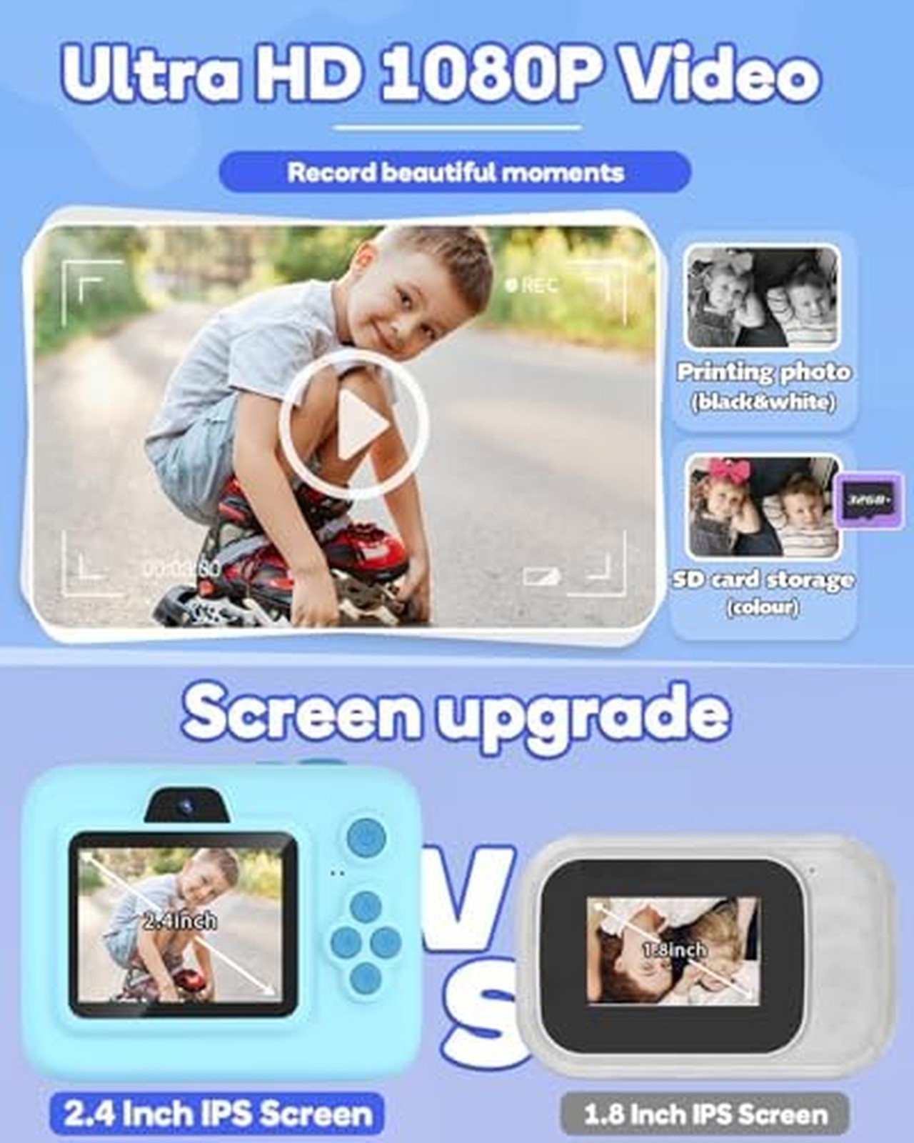 Dylanto Kids Instant Camera 1080P Instant Print Portable Photo Blue Ages 3-12