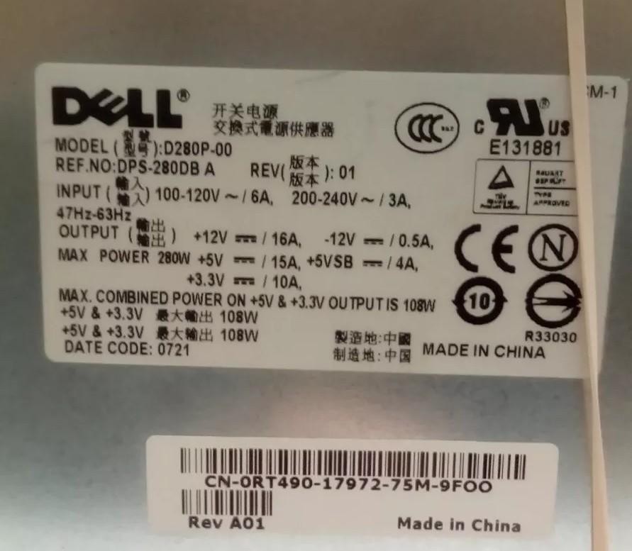 DELL POWER SUPPLY D280P-00 DPS-280DB A REV.01