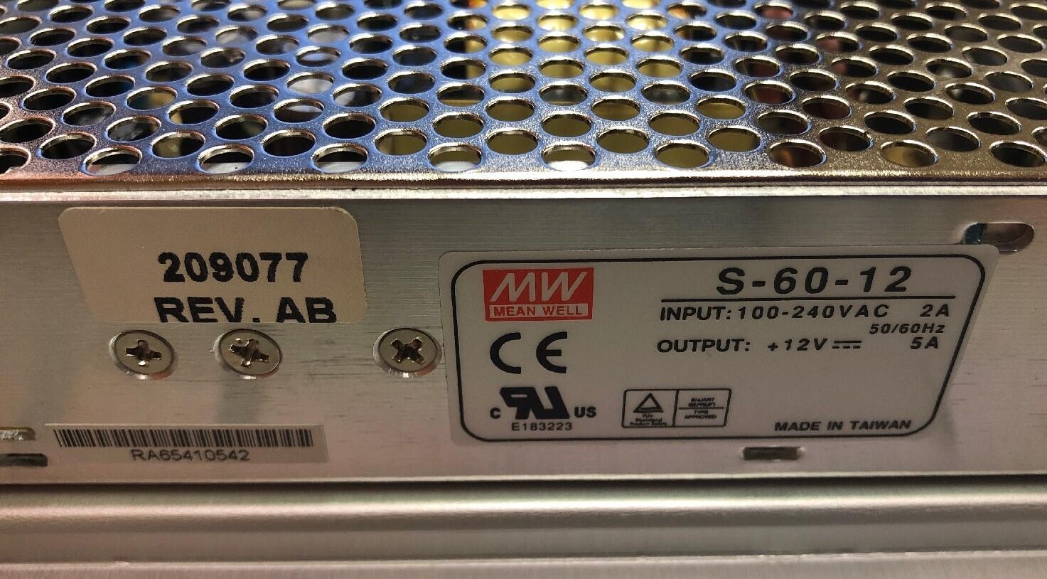Mean Well Switching Power Supply S-60-12 Power Supply 12V 209077 REV AB