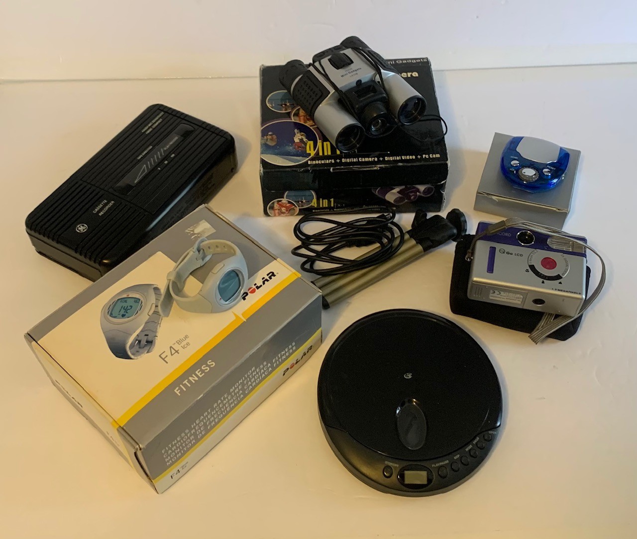 Lot of (6) Electronics: Digital Binos, Camera, CD Cass. Player, Watch – UNTESTED