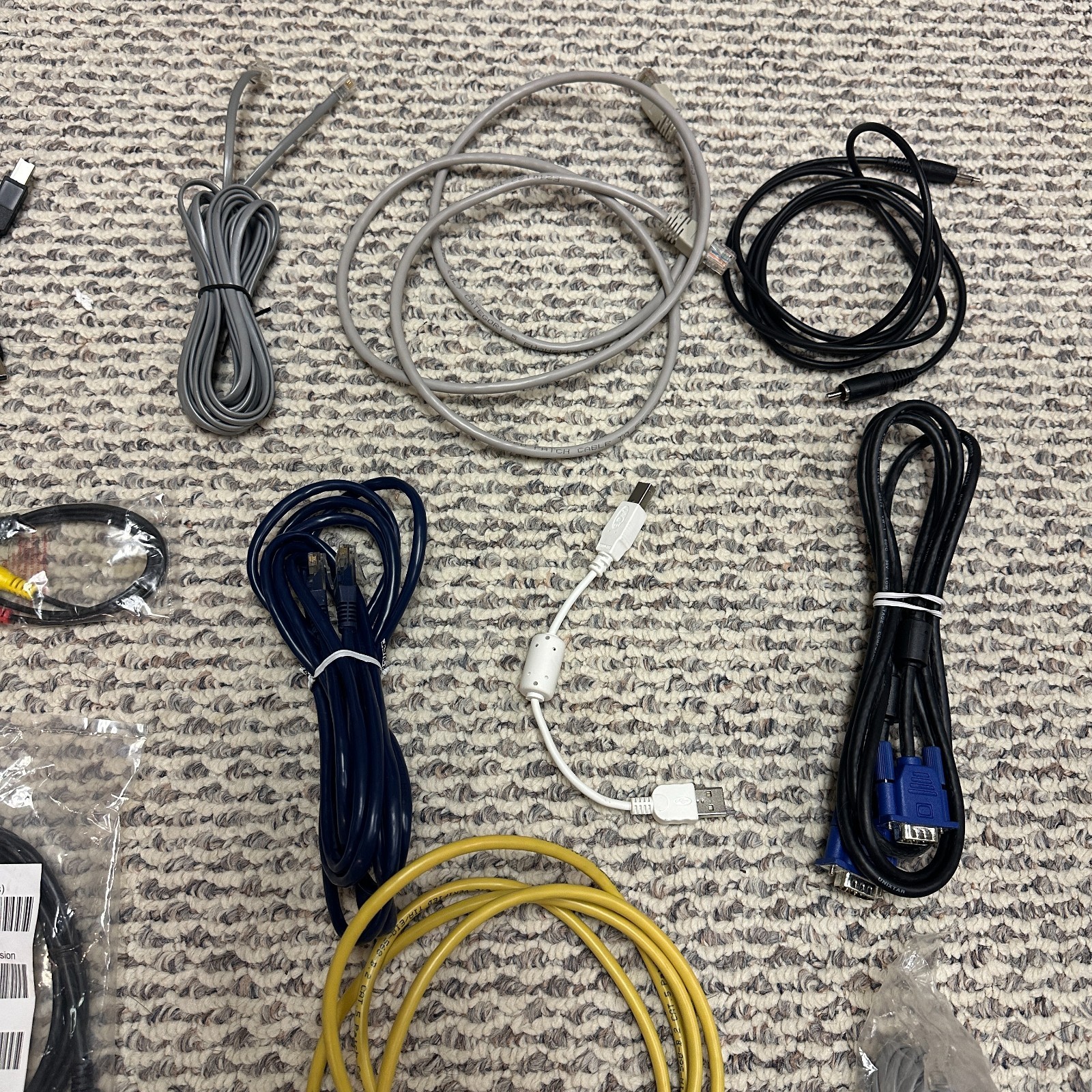 Mixed Lot Electronics Cables Untested VG,. Ethernet, and More