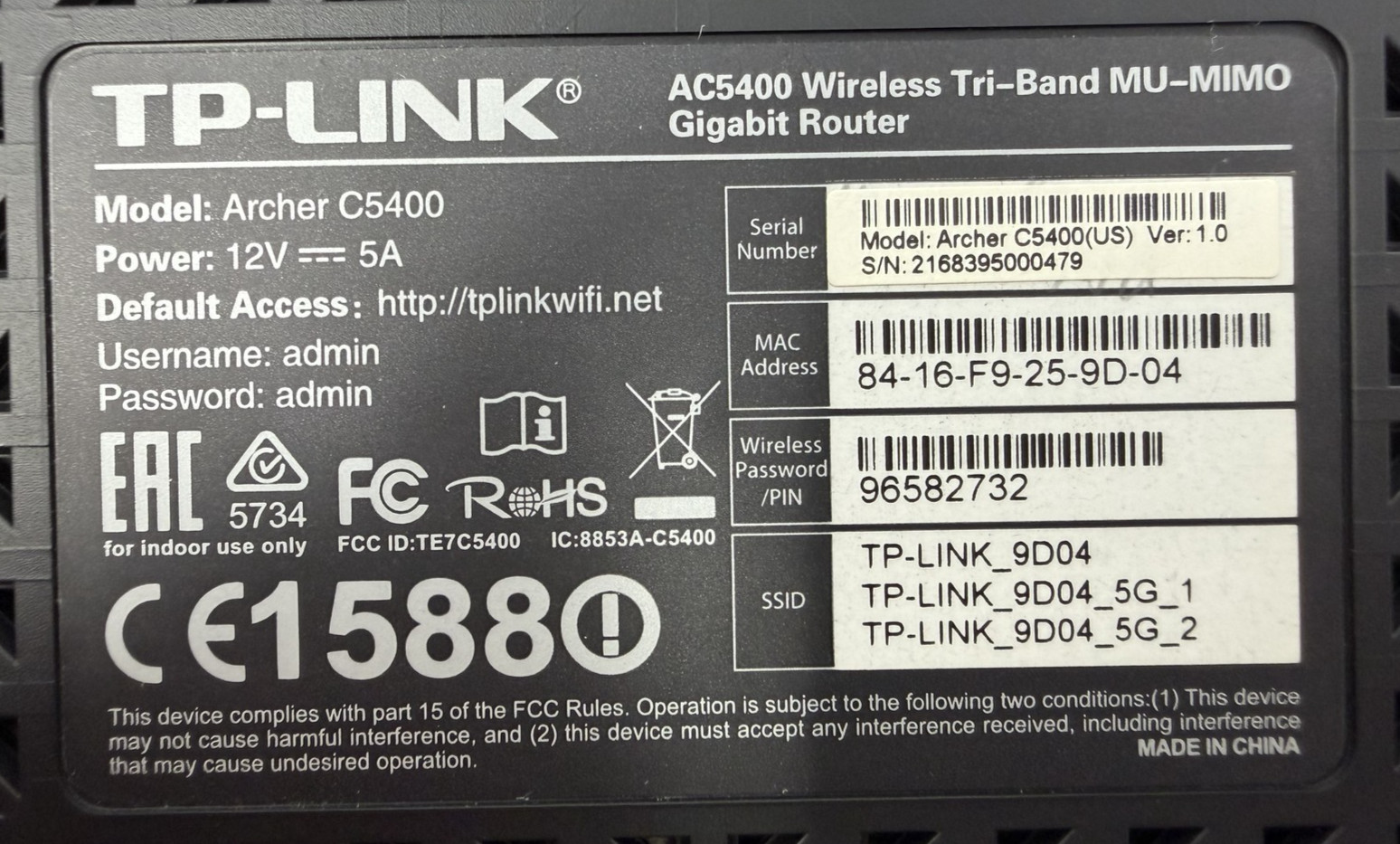 TP-Link Archer C5400 AC5400 Wireless Tri-Band MU-MIMO Gigabit Router