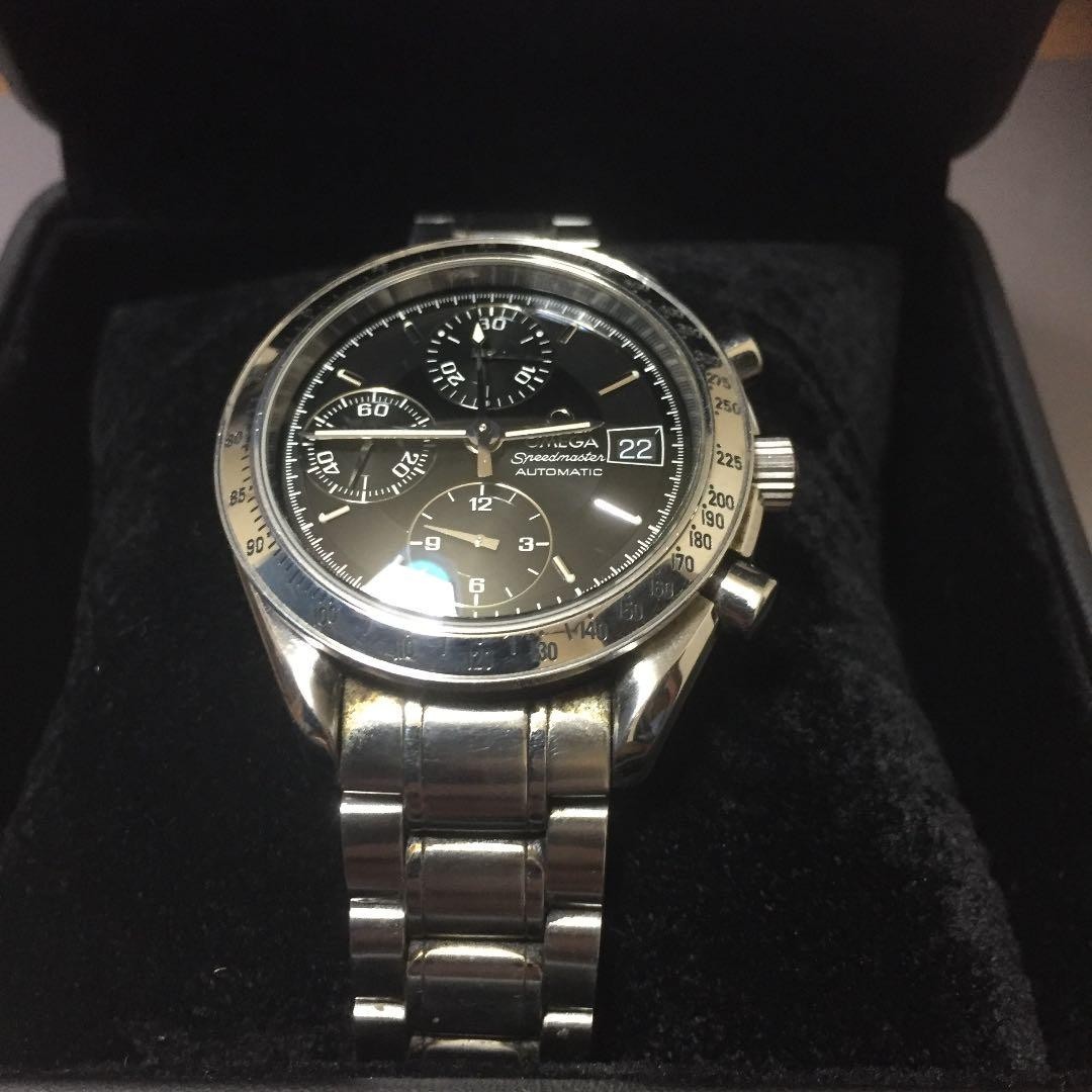 OMEGA Speedmaster Day-Date Chronograph Watch SS Automatic Black Dial Mens Auth