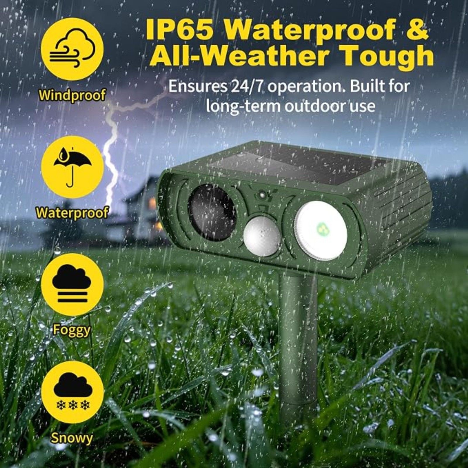 Solar Ultrasonic Animal Repellent Motion Sensor Waterproof Yard 2 Pack Green