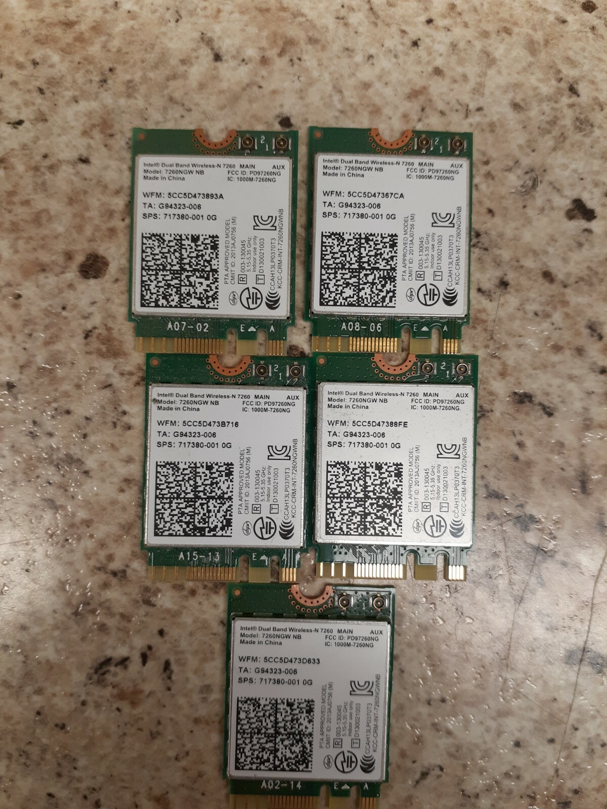 LOT OF 5 717380-001 Intel Dual Band Wireless 7260NGW 802.11 a/b/g/n NGFF NMA 0G