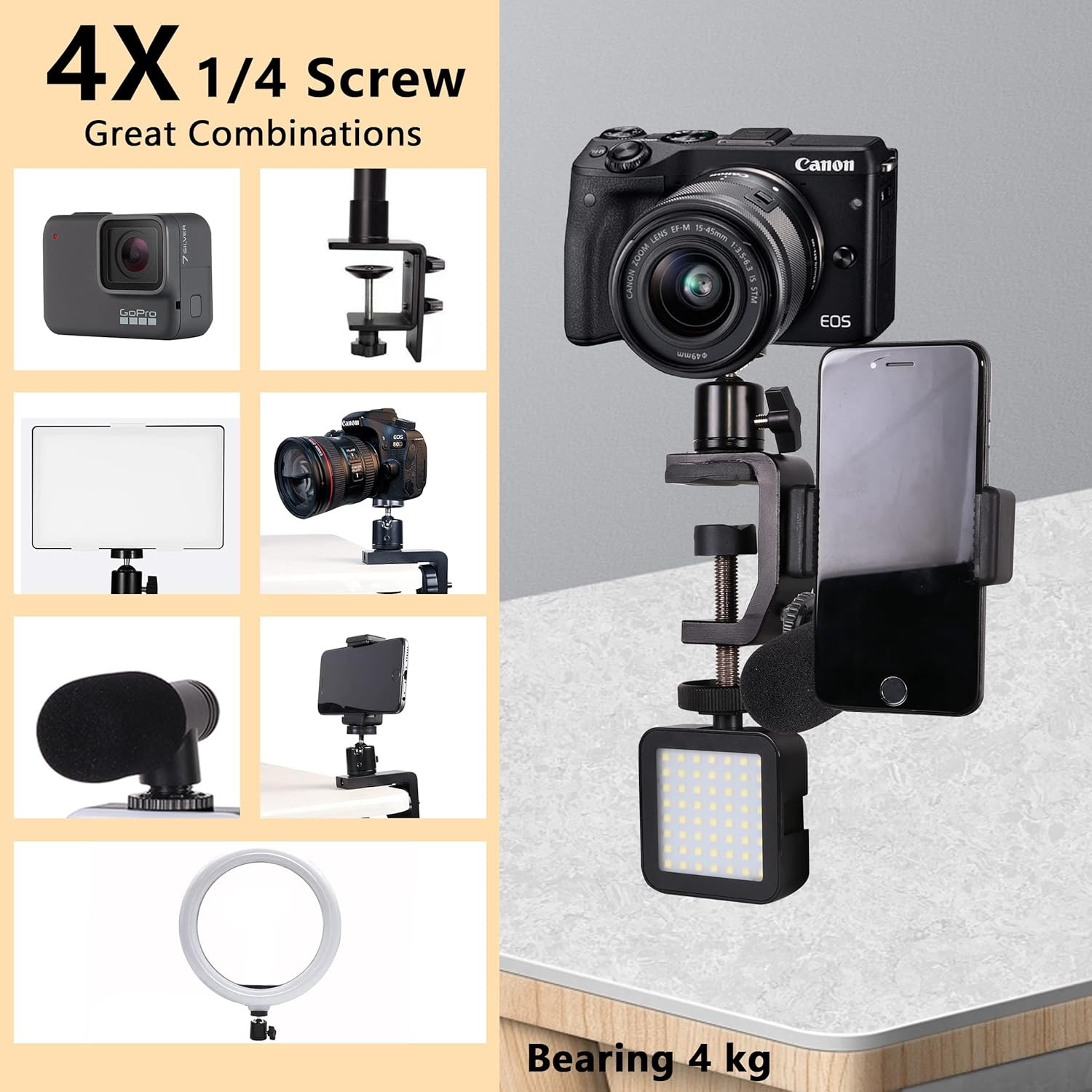 C Clamp Camera Clamp Mount with 1/4 Screw for Photo Studio Video
