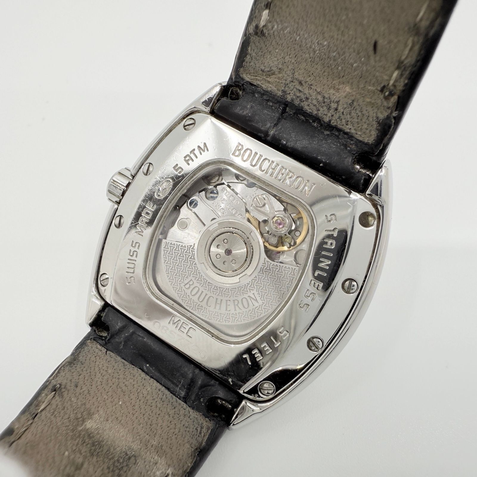 Boucheron Watch Mec 0657720 Grey Automatic Gray Dial Leather Women’s Wristwatch
