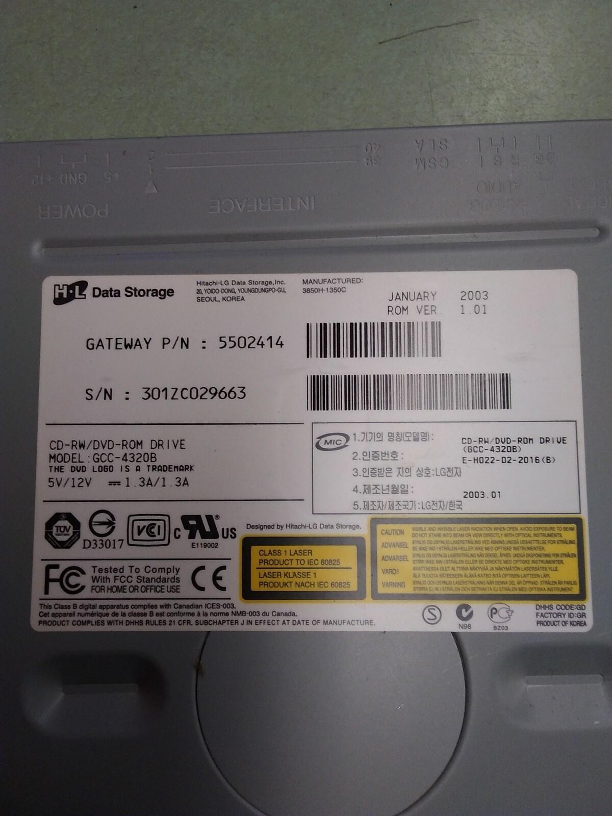 Hitachi LG GCC-4320B 32X Internal IDE CD-RW/DVD-ROM Drive P/N 5502414