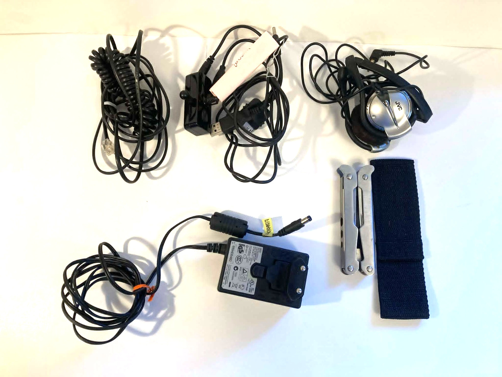 Electronics Junk Drawer Lot Webcam Headset Phone 100 to 240 Volt Multi-tool