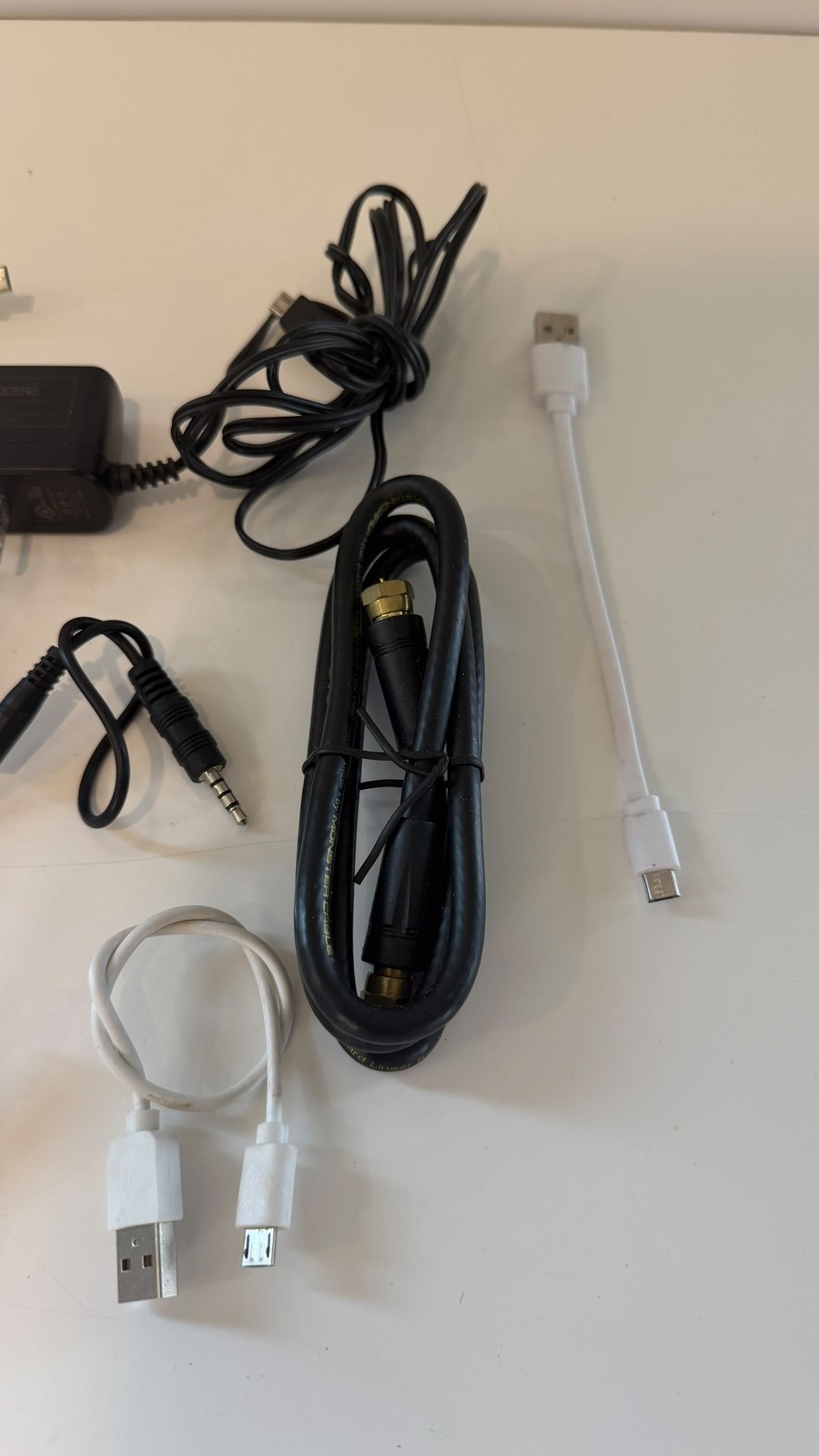 Electronics Cable Lot Kyocera Wall Charger Monster Coax Micro USB Lightning Aux