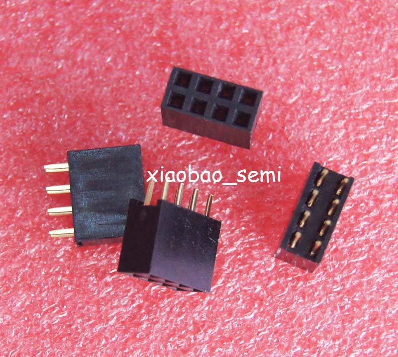 50PCS 2×4 Pin 8P 2.54mm Double Row Female Straight Header Pitch Socket Pin Strip