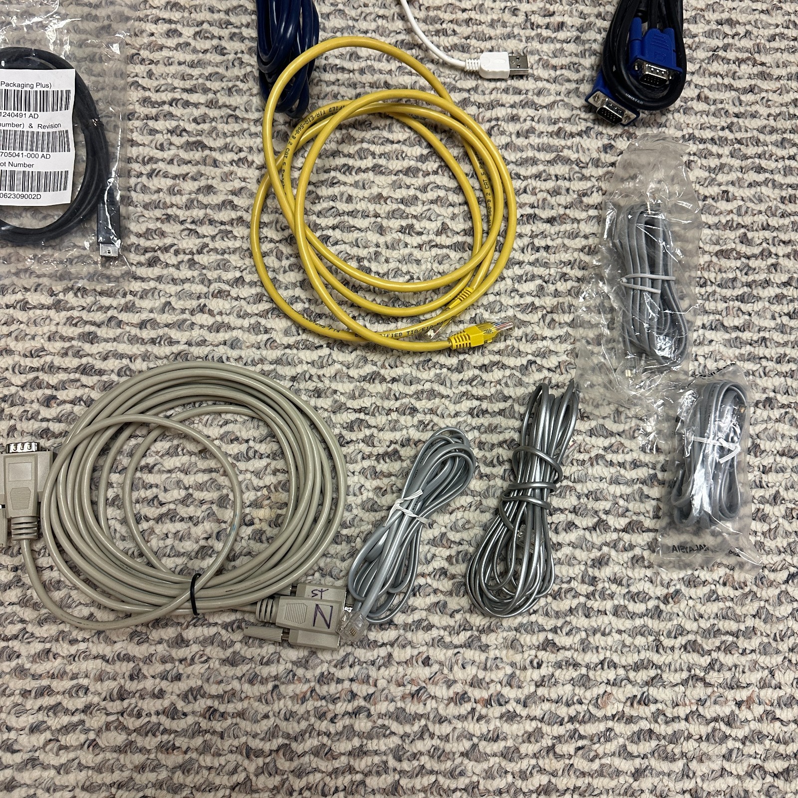 Mixed Lot Electronics Cables Untested VG,. Ethernet, and More