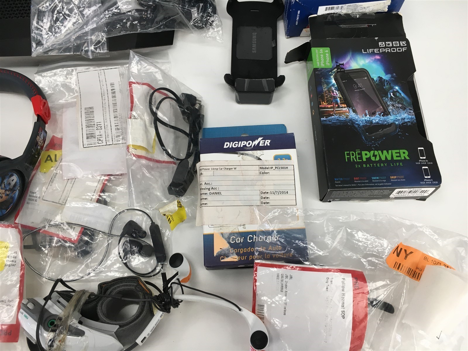 Lot of Headphones Hard Drive Wifi Modem by Linksys Rosewill WD Digipower & More