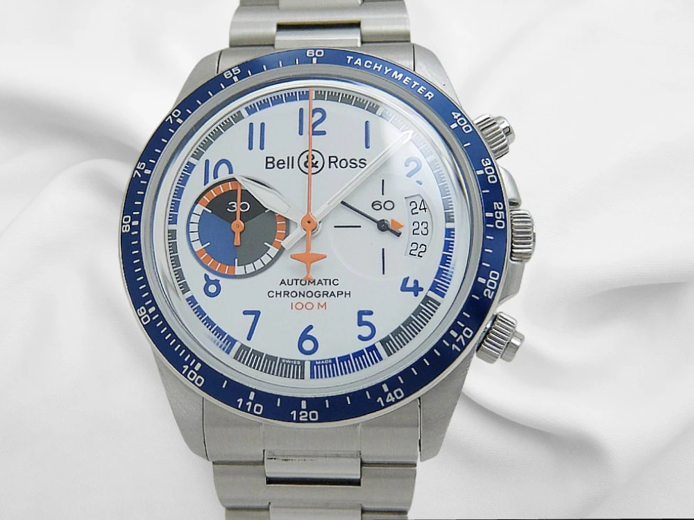 Bell & Ross RACING BIRD Watch Chronograph SS Seal-Swiss White Dial Limited
