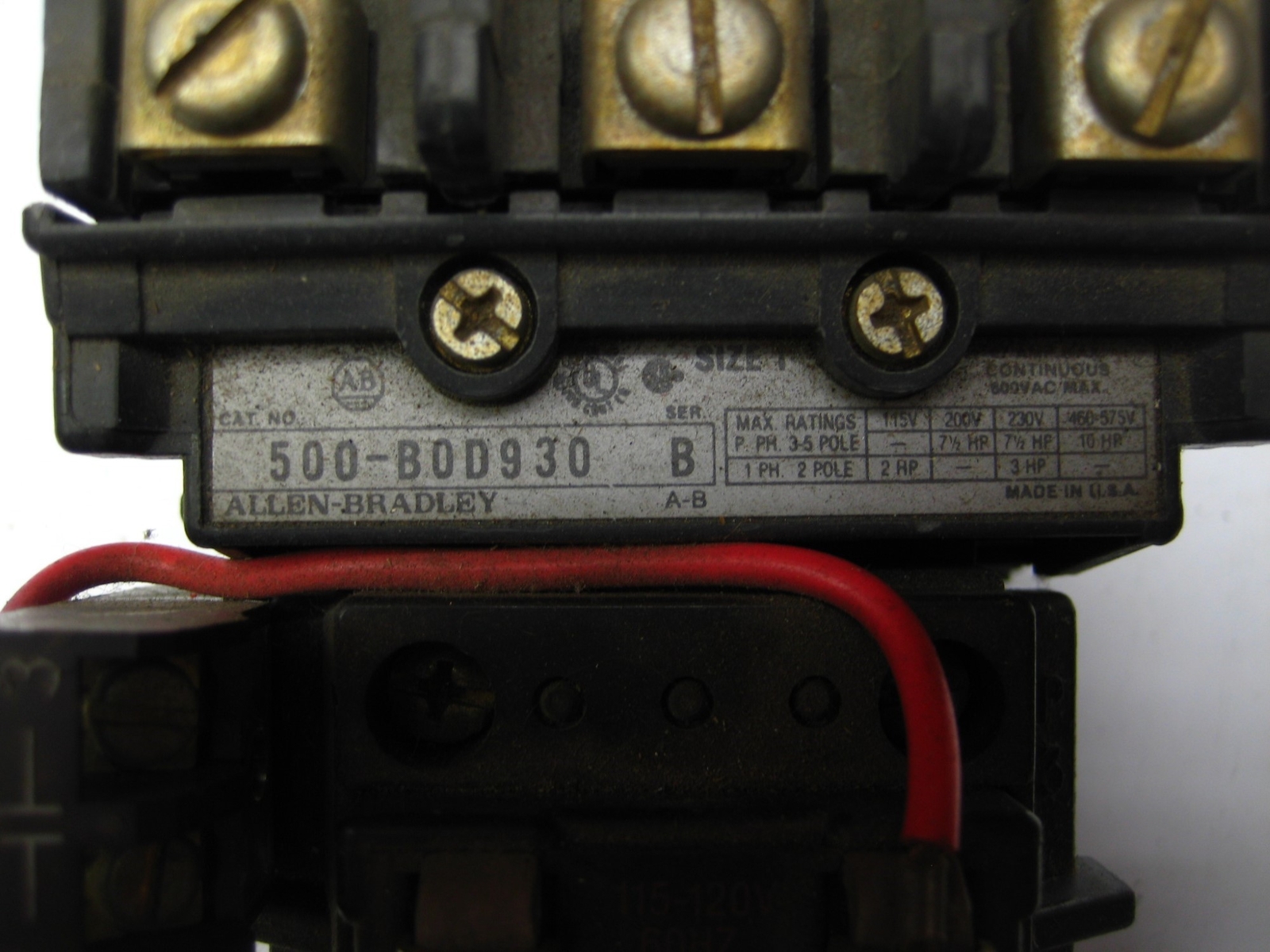 ALLEN BRADLEY 500-B0D930 SER.B CONTACTOR 115-120V UNMP