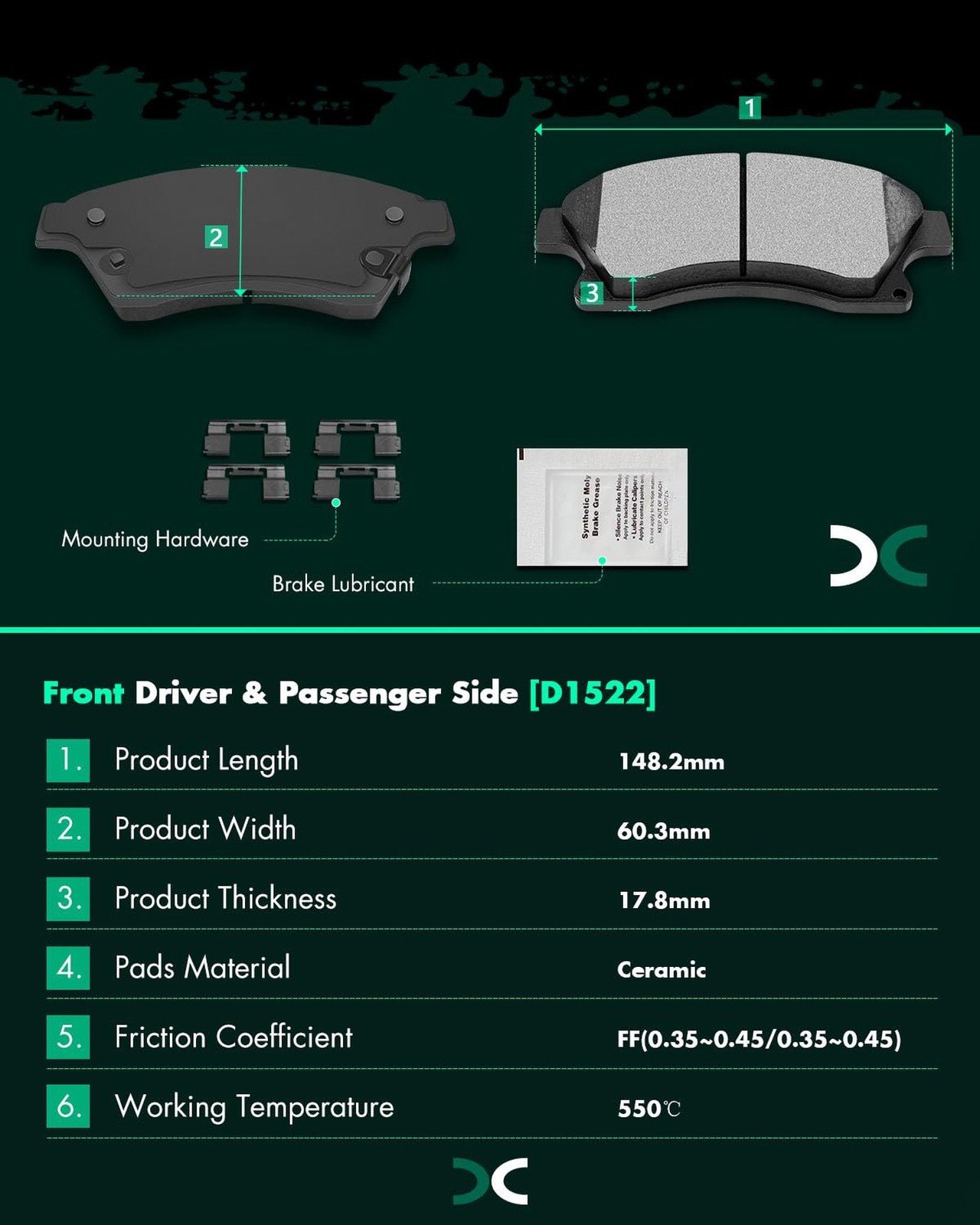 SCITOO D1522 Front Ceramic Brake Pads Sets Fit For Chevrolet Cruze 2011-2015,…